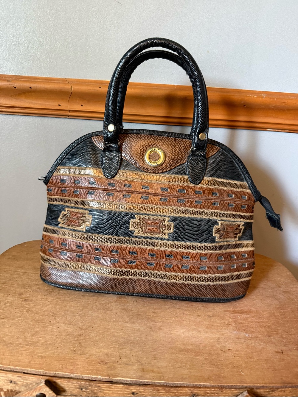 Dolce Vita Jackson vintage brown lizard-embossed Southwestern satchel bag